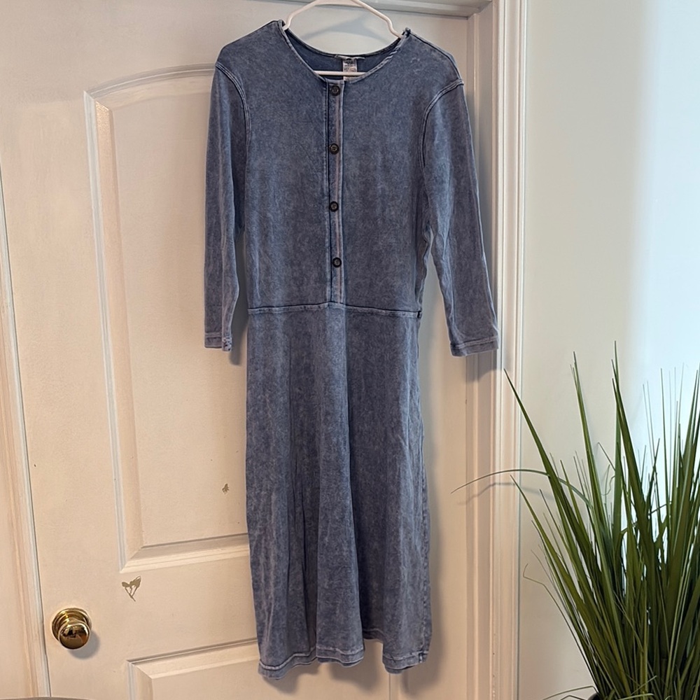 Hard Tail Blue Washed Long Sleeve Button Front Dress